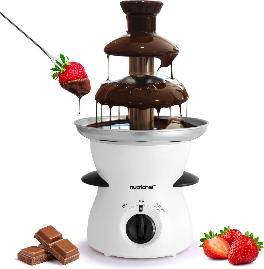 Nutrichef 3 Tier Chocolate Fondue Fountain - Electric Stainless Chocolate Dipping Warmer Machine - Warm & Melt Chocolate, Butter & Cheese - Great for Parties, Events & Weddings - Pot Capacity 16 OZ