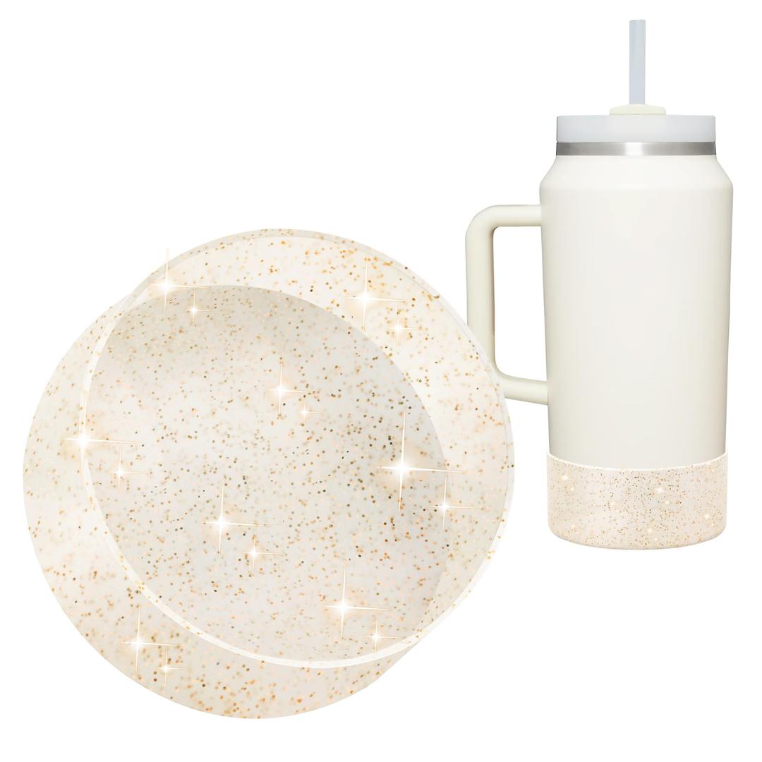 Vmini Protective Glitter Silicone Boot Compatible with 64 oz Stanley Quencher H2.0 FlowState Tumbler with Handle, Anti-Slip Bottom Sleeve Cover for Stanley Cup 64 oz Accessories (Transparent Gold)