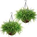 Waipfaru Fake Hanging Fern Plants Outdoor - 2 Pack UV Resistant Artificial Outdoor Hanging Plants, Realistic Faux Greenery Fern for Patio Front Porch Garden Home Decor