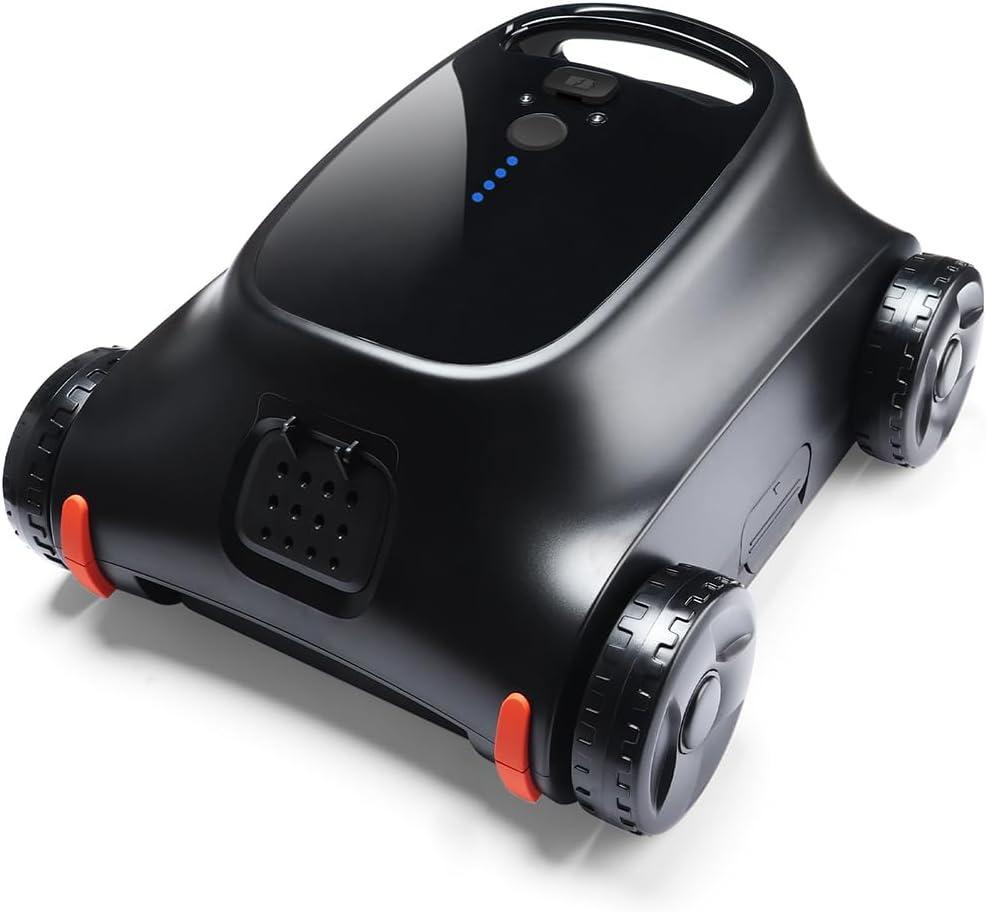Cordless Robotic Pool Cleaner, Pool Vacuum for Above Pools, Pool Cleaner Lasts 180 Min, Self-Parking Technology, Ideal for Flat Bottomed Pools up to 2000 Sq.ft (Black)