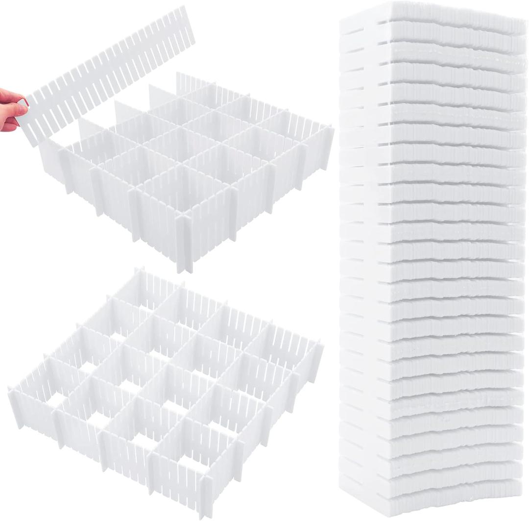 45 Pack Drawer Dividers, Plastic Adjustable Drawer Storage Organizer for Tidying Clutter Socks, Underwear, Makeup, Kitchen, Dresser White