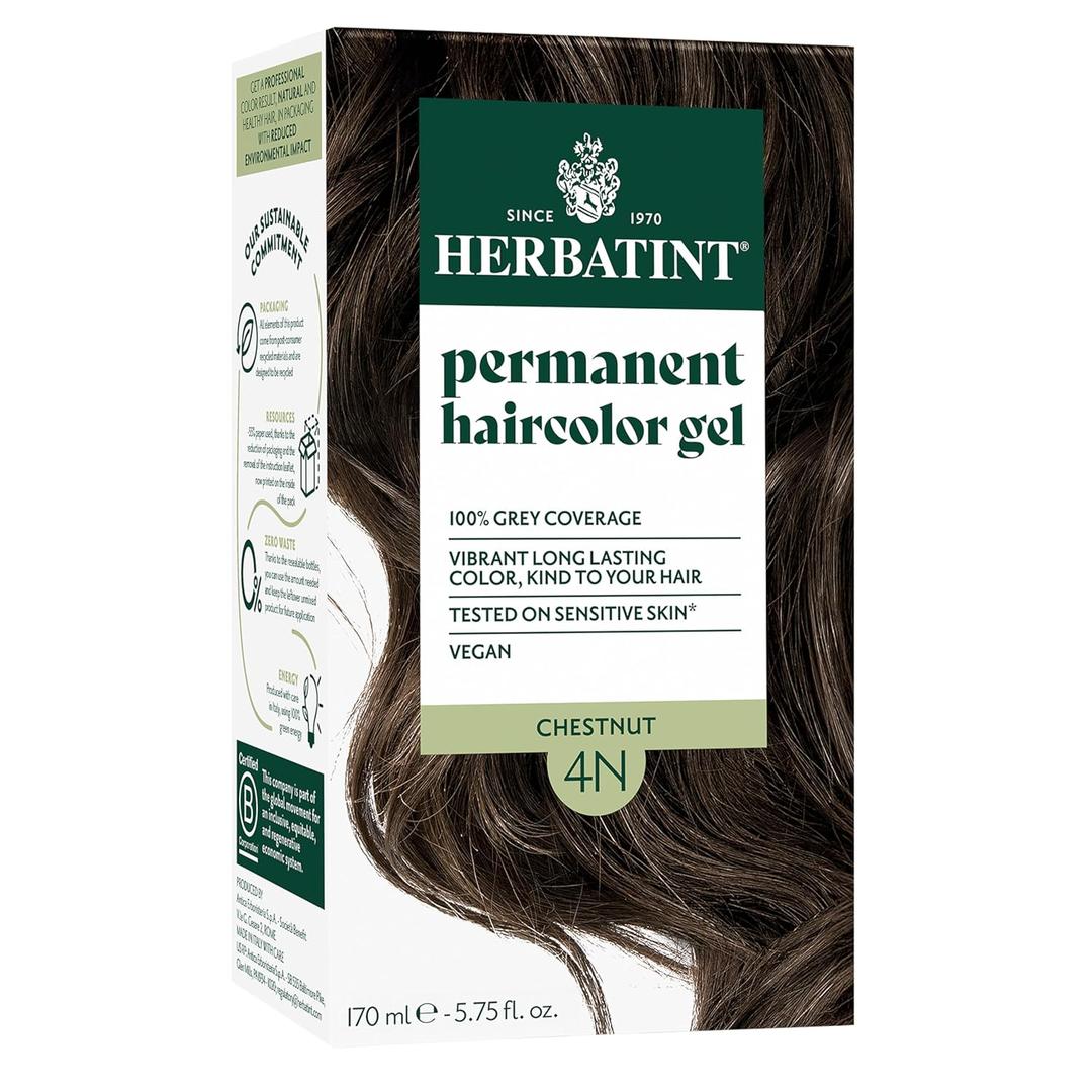 Herbatint Permanent Hair Dye For Women - 4N Chestnut - For Up To 100% Gray Coverage of Resistant Gray Hair - Ammonia-Free, Alcohol-Free & Vegan - Salon Influenced Hair color 5.75 fl oz (5.75 Fl Oz (Pack of 1))
