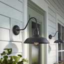 14in Large Dome Gooseneck Barn Light Outdoor, Dusk to Dawn Outdoor Barn Lights, Matte Black Farmhouse Exterior Light Fixture, Goose Neck Wall Sconce for Porch, Garage, Patio
