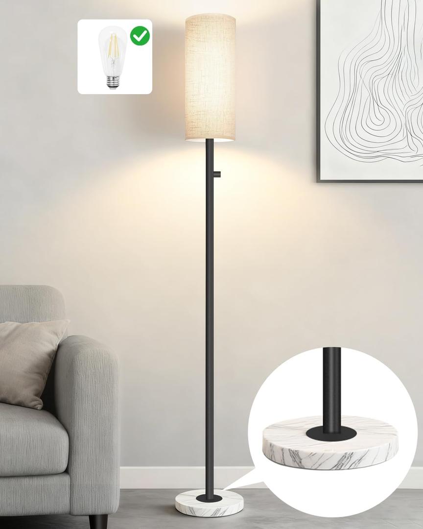 Upgraded Floor Lamp for Living Room, Dimmable Black Floor Lamp with LED Bulb,Modern Standing Lamp with Marble Base,Tall Floor Lamps for Bedroom Reading Office Corner Nursery