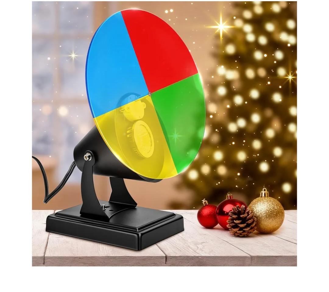 Christmas Tree Color Wheel with 2PCS E27 LED Light,Red/Yellow/Blue/Green Rotating Color Wheel Lights,120V 5W LED Light Revolving Colors Wheel for Vintage Silver Tinsel Retro Aluminum Christmas Tree