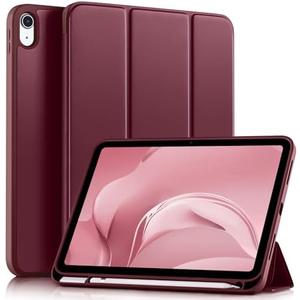 Akkerds Compatible with iPad (A16) 11th Generation Case 11 Inch 2025, for iPad 10th Generation Case 10.9 Inch 2022 with Pencil Holder, Slim Trifold Stand Protective Cover with Soft TPU Back, Wine Red