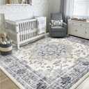 CAPALOCA Machine Washable Rugs Nursery Rug 9x12 Area Rugs Girl Non Slip Low Pile Water Repellent Soft Print Pattern for Bedroom Indoor Decor Kids Playroom Blue White