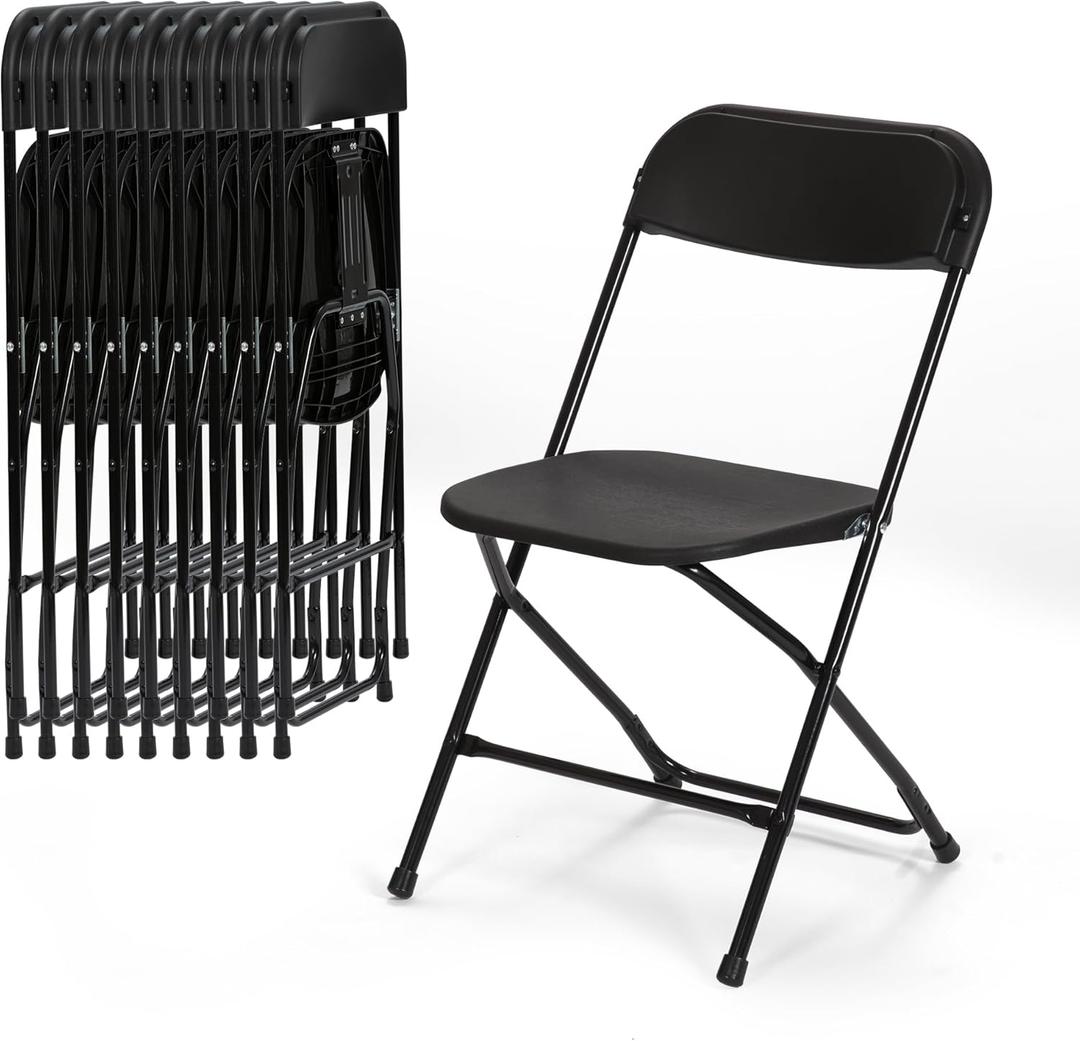Real Relax 10 Pack Plastic Folding Chair, Lightweight Foldable Chair 350 LB Weight Capacity Commercial Chairs for Office Wedding Party Dinning Events Black