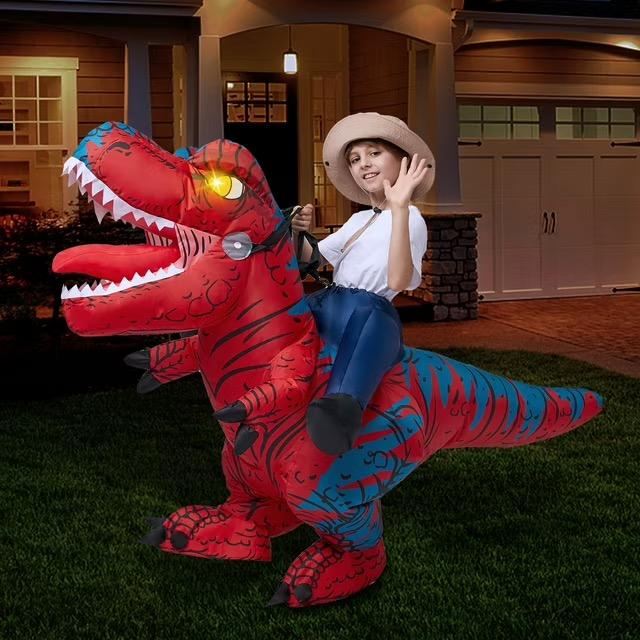 Joyfy Inflatable Costumes for Kids, Riding Light-Up Eyes T-rex Inflatable Costume, Red Rawr Blow Up Dinosaur Costumes for Halloween Costume Cosplay Themed Parties