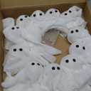 Light-Up Halloween Ghost Wreath, 12 Glowing White Spooky Halloween Wreaths for Front Door, Outdoor & Indoor Hanging Decoration for Wall Door, Halloweens Decor