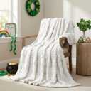 Horaldaily St. Patrick's Day Solid Blanket Throw, White Shamrock Soft Fuzzy Plush Faux Fur Cozy Blankets for Couch Sofa Bed Lounging, Ideal Gifts for Kids Adults Wife Self, 60x80