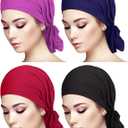 4 Pieces Slip-On Pre-Tied Head Scarves Women Headwear Turban Beanie Caps Head Wrap Headscarf for Women