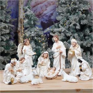 Zayton Nativity Set Christmas Indoor 11 Pcs 12.5 Inch Scene Statue Figurines Jesus Manger Crib Ornament Church Xmas Home Catholic Religious Decoration
