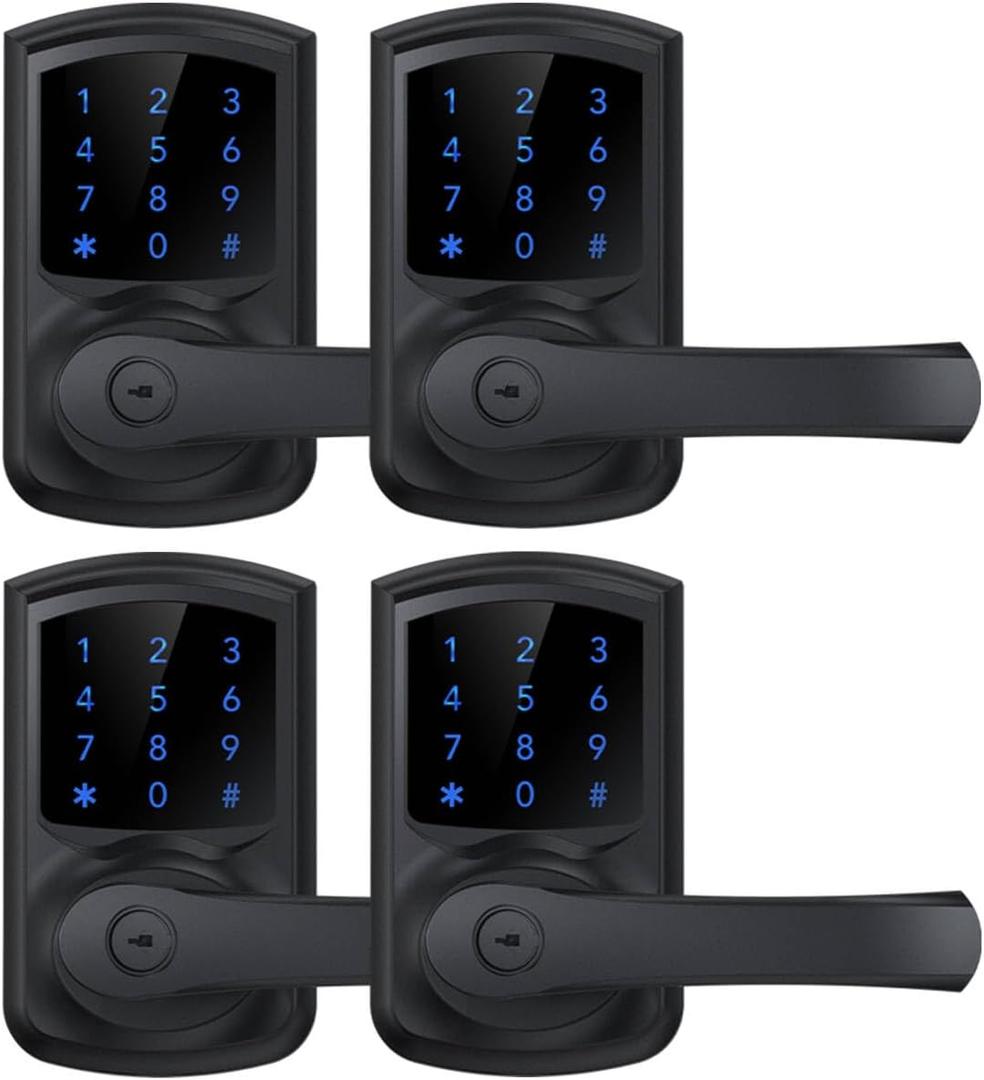 HIDALIFE Keyless Entry Door Lock with Keypad and Handle for Front Doors, Touchscreen, Anti-peep Password, Auto-Locking, Matte Black 4 Pack