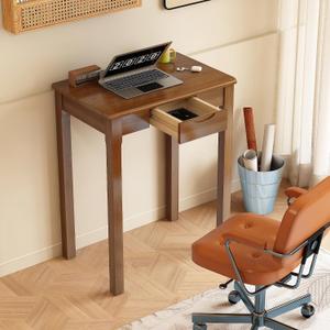 100% Solid Wood Desk with Drawers 24 x 16 Inch Mid Century Modern Desk Vintage Small Writing Wooden Desks for Small Spaces Bedroom, Living Room, Office, 23.6 x 15.7"