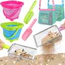 Beach Toys, Sand Toys with 2 Collapsible Beach Bucket and Beach Mesh Shovel, Sand Shovel, Shark Tooth Sifter and Mesh Bag for Shell Collecting, Sand Dipper Beach Scoop for Kids Boys Girls