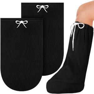 2 Pcs Cast Sock for Leg Foot Cover Below Knee Sleeve Adjustable Drawstring Cast Wound Protector for Men Women Foot Leg Ankle(21.26 x 11.02 in,Black)