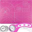 Rotary Cutter and Mat Set, Audab Self Healing Sewing Mats Shirt Cutter 45mm Fabric Cutter Wheel with 2 Blades Rotary Cutting Mat for Crafts Fabric Quilting Hobby (9" x 12" (A4) (Pink)