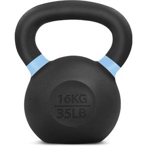 Yes4All Powder Coated Kettlebell, Cast Iron Core Kettlebells with Non-Slip Handle & Flat Bottom for Conditioning, Heavy Duty for Strength Training, 35 Lb Single & Pair (Light Blue)