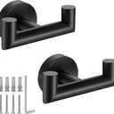 Towel Hooks for Bathrooms, Matte Black Towel Hook for Kitchen Bathroom,SUS304 Stainless Steel Coat Hook, Heavy Duty Double Towels Holder Hooks for Hanging Towels, Coats, sponges, Clothes, Wall Mount,2 Pack