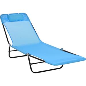 Outsunny Folding Chaise Lounge Chair, Pool Sun Tanning Chair, Outdoor Lounge Chair with Reclining Back, Breathable Mesh Seat, Headrest for Beach, Yard, Patio, Blue (1 Pack)