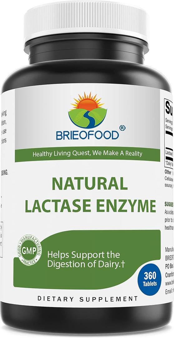 Brieofood Lactase Enzyme Pills - 3000 FCC ALU - 360 Tablets - 360 Servings - Non-GMO, Gluten Free, Exp: 04/2027