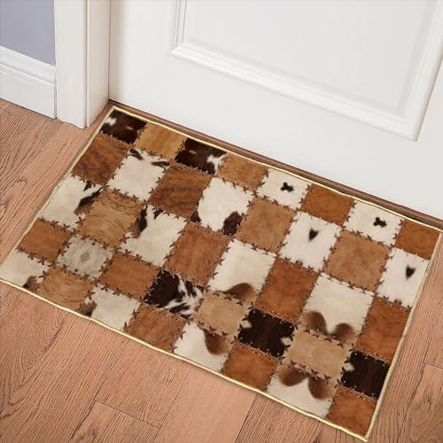 Cowhide Rug Bath Mats,Western Bathroom Rugs Cow Print Brown Vintage Throw Rug Non-Slip Floor Carpet Entryway Doormat Indoor Door Mats Washable Area Rugs for Laundry Living Room