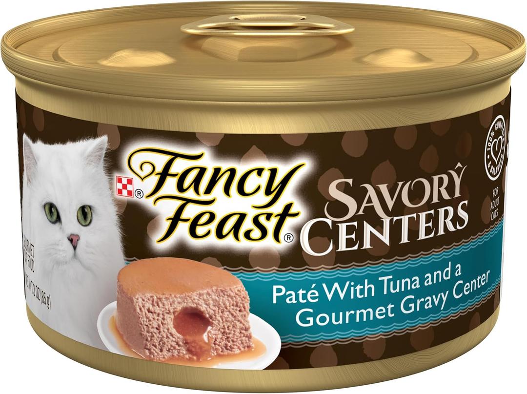 Purina Fancy Feast Savory Centers With Tuna Wet Cat Food Pate with Gourmet Gravy Center - (Pack of 24) 3 oz. Cans (EXP 01/01/27) Purina Fancy Feast Savory Centers With Tuna Wet Cat Food Pate with Gourmet Gravy Center - (Pack of 24) 3 oz. Cans (EXP 01/01/27)