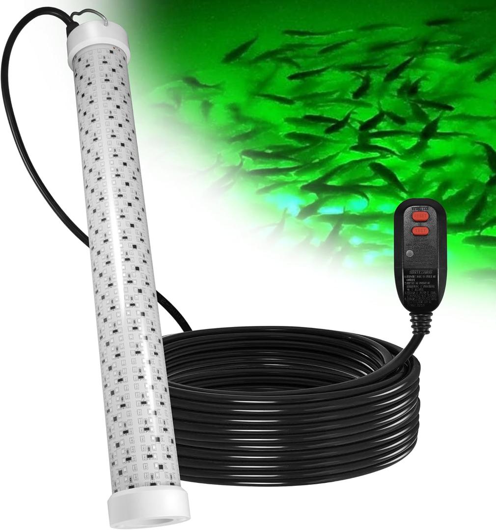 Goldlife Underwater Fishing Light with 100ft Cable, 400W 40000LM GFCI Safety Plug Brightness Green LED Submersible Light Attractants for Docks/Boats/Kayaks, IP69K Rated for Fresh & Salt Water (800W 110V Green)