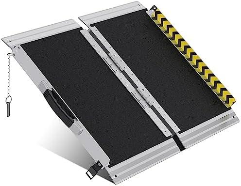 WHALEMOTOR Portable Wheelchair Ramp 2FT, Anti-Slip Aluminum Folding Portable Ramp, Wheelchair Ramps for Home, Weight Capacity Up to 600 LBS, with Transition Plates Above and Below
