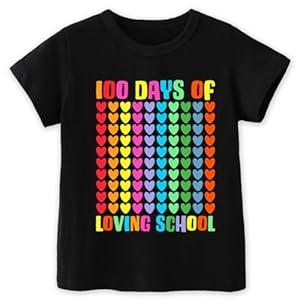 Kids Toddler Boys Girls 100 Days of School Shirt 100 Days of Loving School Colorful Love Hearts Short Sleeve T-Shirt (Black Love Hearts, 3-4T)