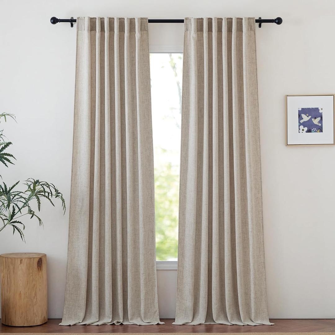 NICETOWN Oatmeal Curtains 108 inch Length, Rod Pocket & Back Tab Faux Linen Blend Semi Sheer Privacy with Light Filtering Window Treatments for Bedroom/Living Room, W52 x L108, 2 Panels