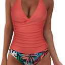 SUUKSESS Women Sexy Halter Tankini Bathing Suits Slimming Tummy Control High Waisted Swimsuits 2 Piece (M)