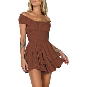 AOHITE Womens Summer Tube Top Dress Off-Shoulder Ruffled Flowy Mini Short Dresses (Size Medium)