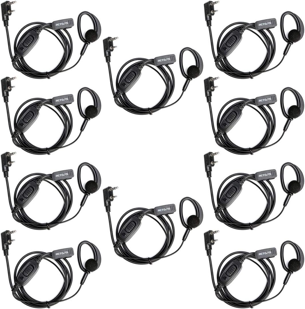 Retevis RT68 Walkie Talkies Earpiece with Mic, Soft Earhook, 2 Pin, for RT22 RT68 RT21 H-777 RT27 RT68H, Compatible with Kenwood pxton Baofeng BF-888S 2 Way Radio, Two Way Radio Headset(10 Pack)
