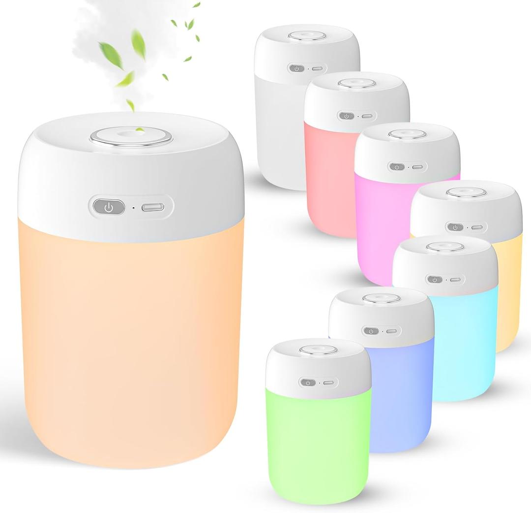 Portable Small Humidifier, 650ml Colorful Mini Humidifier for Bedroom, Office Desktop, Baby Room, Plants, Cool Mist Humidifiers (White)