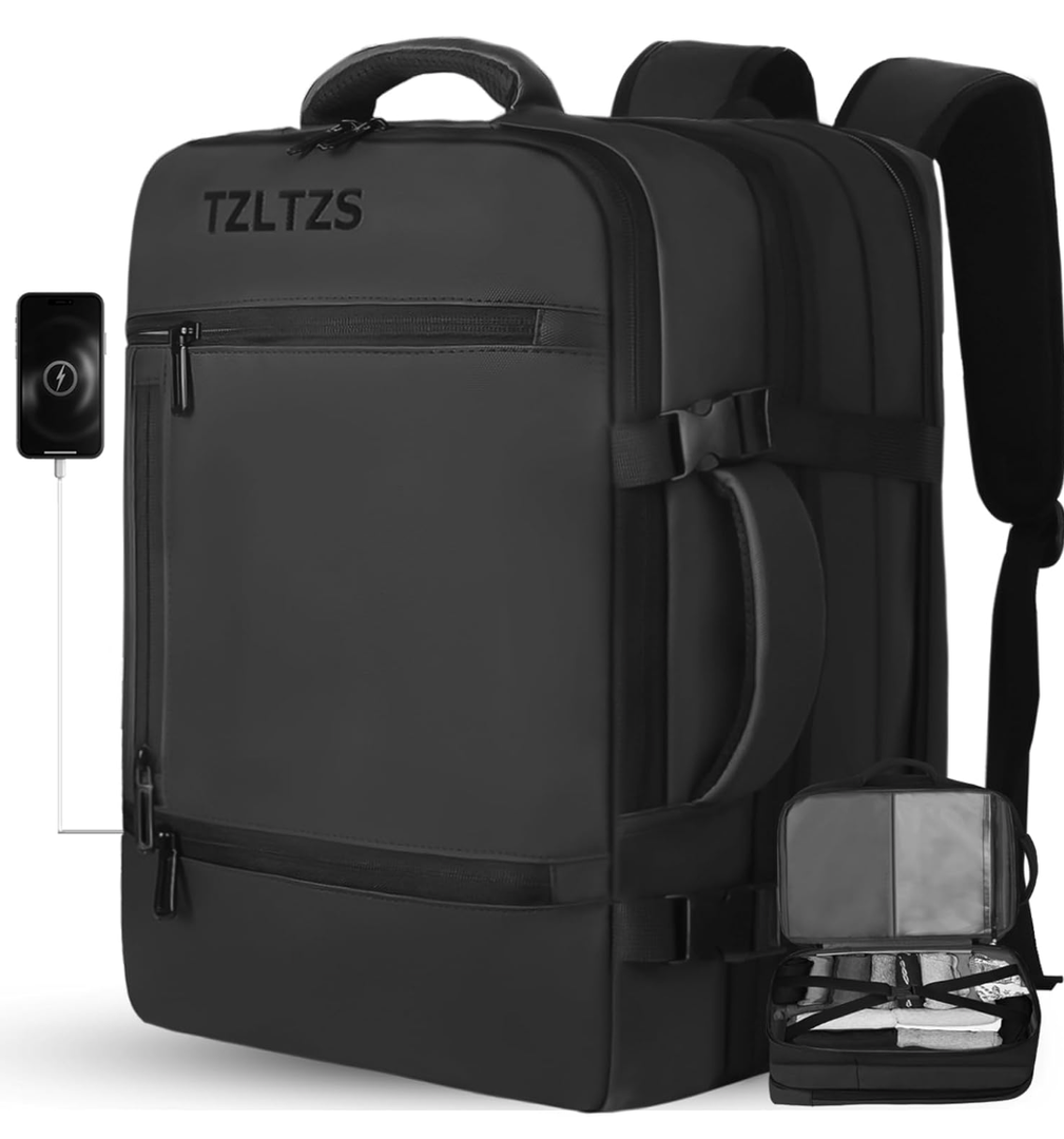 Travel Backpack, Carry On Backpack Airline Approved,Extra Large Expandable Waterproof, 17.3inch Laptop Backpack USB Charging Port, Business College Rucksack Backpack Gifts for Men Women,Black