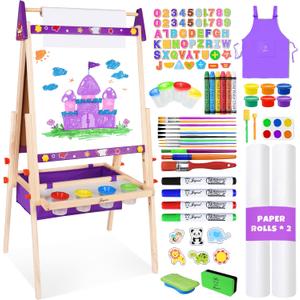 Joyooss Art Easel for Kids Easel for Toddlers,Adjustable Standing Wooden Toddler Easels Kid Whiteboard & Chalk Board Kids Dry Erase Board,Art Easel for Kid Age 2-4 4-8 9-12 Drawing Easels