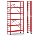 Himix 6 Tier Foldable Storage Shelves, Expandable Folding Bookshelf with Wheels, Changeable into 2 Shelf Units, Collapsible Adjustable Storage Rack Metal Shelves for Garage Kitchen, Basement, Red