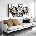 HUBOSKN White Flowers Wall Art - Framed Canvas Print, 29" x 59", Modern Floral Design for Bedroom, Living Room, Office