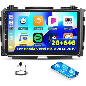 [2+64G] Android 13 Car Stereo Radio for Honda Vezel HR-V 2014-2019 with Wireless Carplay&Android Auto,9 Inch Touch Screen Car Radio with Bluetooth FM/RDS Radio EQ WiFi GPS Navigation SWC