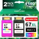 SAILNER 67XL Ink Cartridges Black/Color Combo Pack Replacement for HP Ink 67 HP67XL (2-Pack High Yield) Compatible with HP DeskJet 2755e 2855e 2700e 4155e 2734e 2827e 4100e Envy 6055 6455e Printer