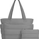 TOPDesign Puffer Tote Bag for Women, Lightweight Puffy Handbag with Compartments, Quilted Shoulder Bag for Work, Travel, Gym (Medium, Grey)