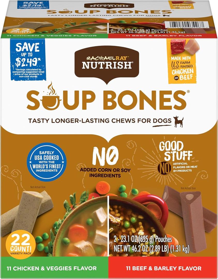 Rachael Ray Nutrish Soup Bones Long Lasting Dog Chews Variety Pack, 22 Count (Pack of 1), Best By: 10/19/25 Rachael Ray Nutrish Soup Bones Long Lasting Dog Chews Variety Pack, 22 Count (Pack of 1), Best By: 10/19/25