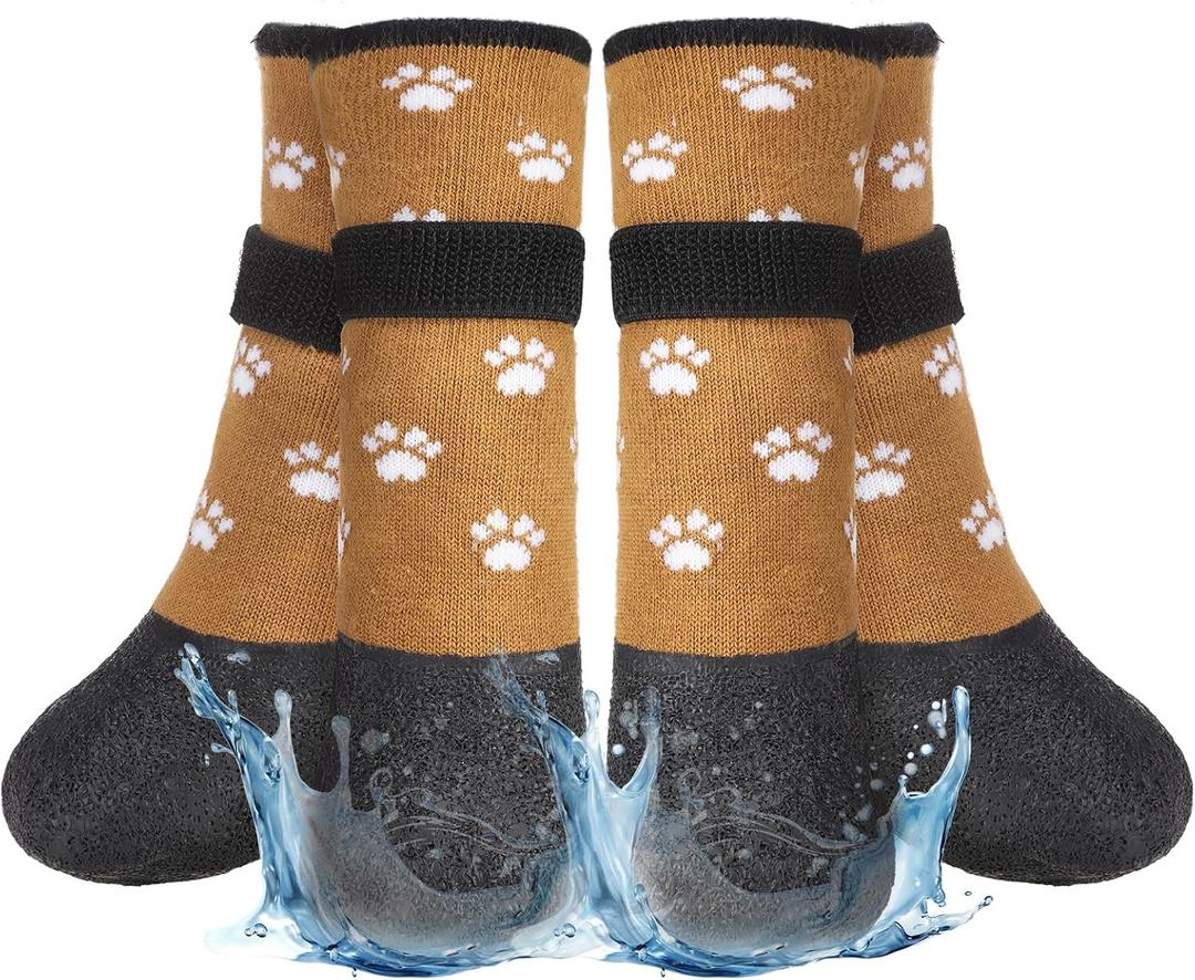 BEAUTYZOO Anti Slip Dog Socks Boots, Dog Shoes for Hot/Cold Pavement Snow Rain Days,Waterproof Grip Dog Booties Paw Protector for Hardwood Floor, Prevent Licking for Small Medium Large Senior Old Dogs, L