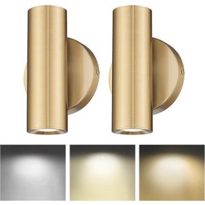 Wall Sconces Set of Two, 2-Light Brass Wall Sconce, Indoor Up and Down Wall Lamp, Wall Light for Bedroom Bathroom Stair Hallway, WL4830-2W-BB-2pk (Brass Gold with Cover)