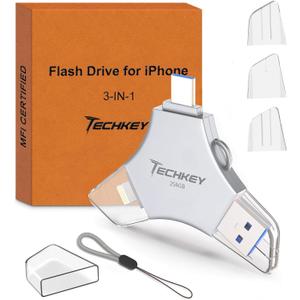 USB Flash Drive for iPhone/iPad, MFi Certified 3in1, 256GB, Silver | External Memory Photo Storge Keeper, Type c/USB 3.0/USB C High Speed, Compatible with PC, Video/Data Backup Port Card
