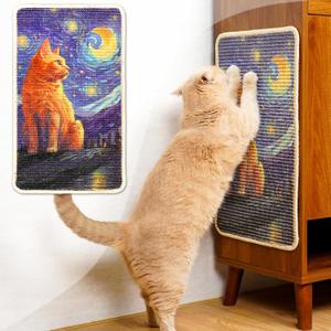 SOLDAY Sisal Cat Wall Scratcher 22x13 inch for Floor Wall Carpet Couch Furniture, Cat Scratching Posts with Velcro Tape, Anti Scratch Furniture Protector(Ginger Cat Stargazing)