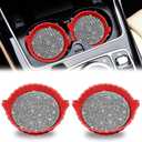 3 x Bling Car Cup Holder Coaster,Non-Slip Sparkly Crystal Rhinestone Car Cup Holder Coasters,Non-Slip Durable Car Coasters,Universal Car Cup Holder Insert (Red Whole Rhinestone, 2 Pack)