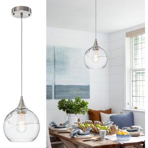 WILON Pendant Lights Kitchen Island Modern Brushed Nickel Ceiling Light Clear Glass Striped Shade Fixtures for Dining Room Hallway
